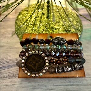LV Upcycled Elegant Multi-Color Stack Beaded Bracelet Set